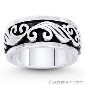 Swirl Pattern "Wind Gust" Charm ide Men's Band in .925 Sterling Silver - Size 7